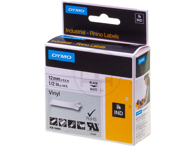 S0718600 - DYMO RHINO Etiquette en vinyle noir/blanc, 12 mm x 5,5 m