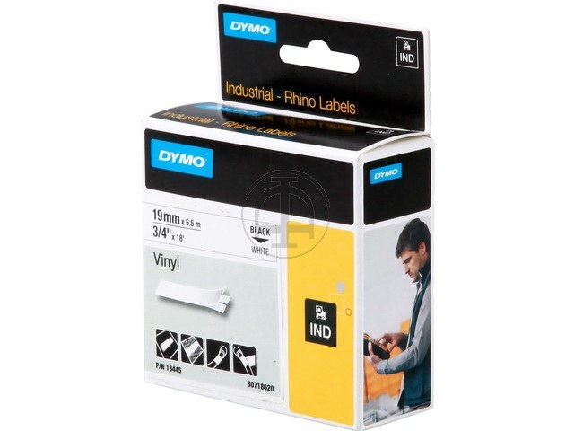 S0718620 -  DYMO RHINO Etiquette en vinyle noir/blanc, 19 mm x 5,5 m 